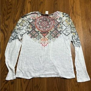 Sundance White and Red Patterned Long Sleeve Top